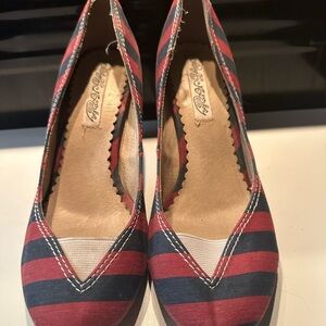 Naughty Monkey Red and Blue Striped Heels